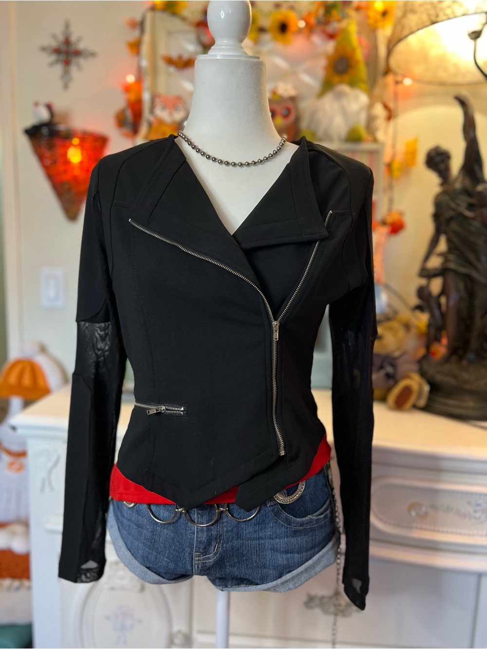 Chocolate Black Asymmetrical Zip Cardigan Jacket
